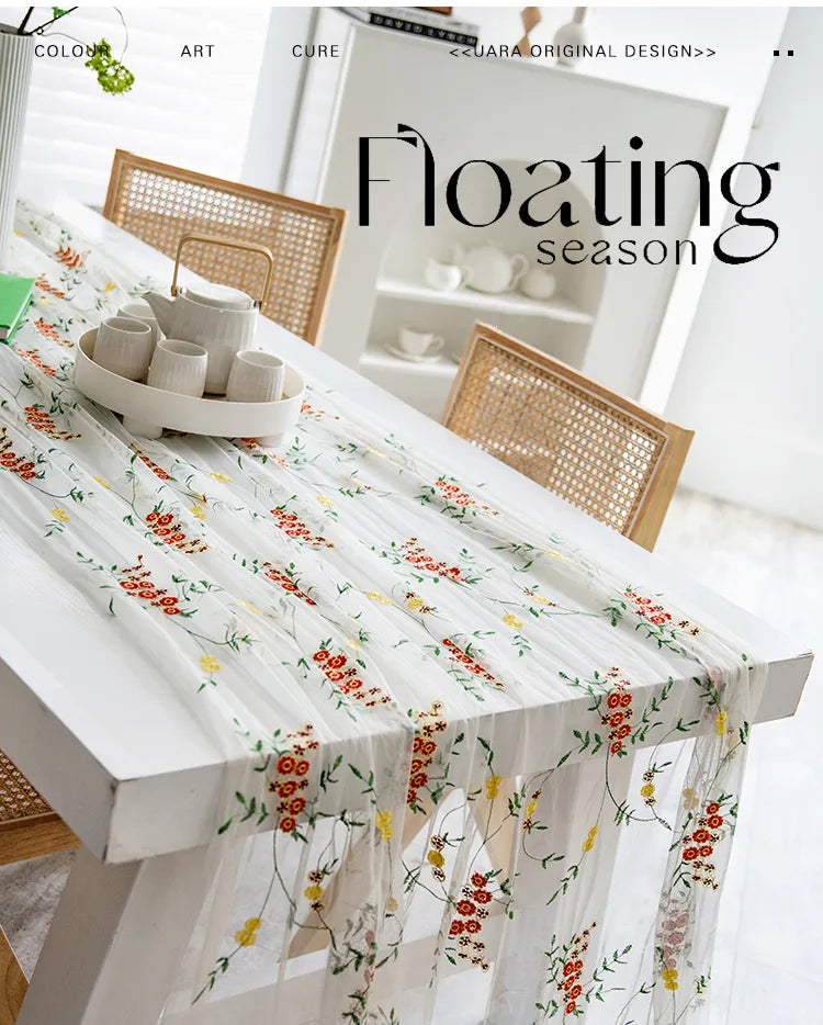 Embroidered Table Cloth for Dining Table | YM·Green Leaf Yarn·French Retro