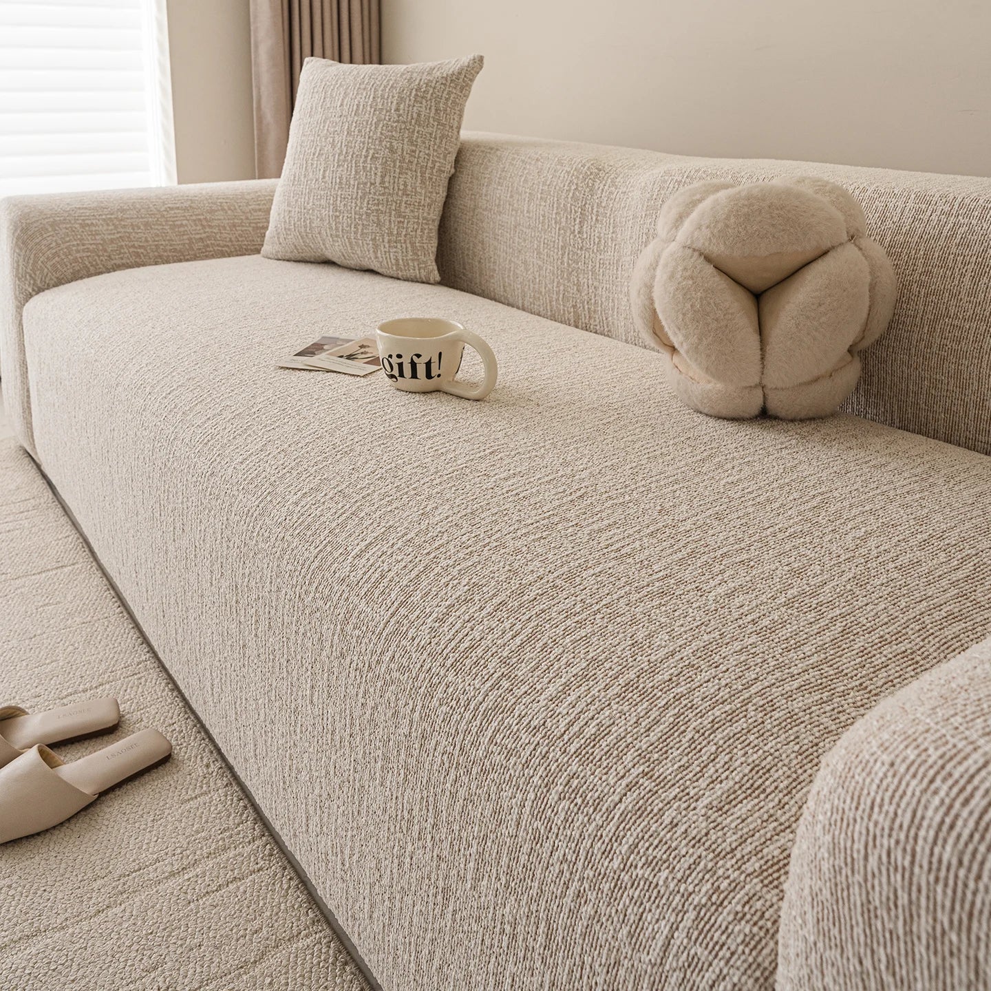 Chenille Solid Woven Stretch Sofa Cover - Khaki