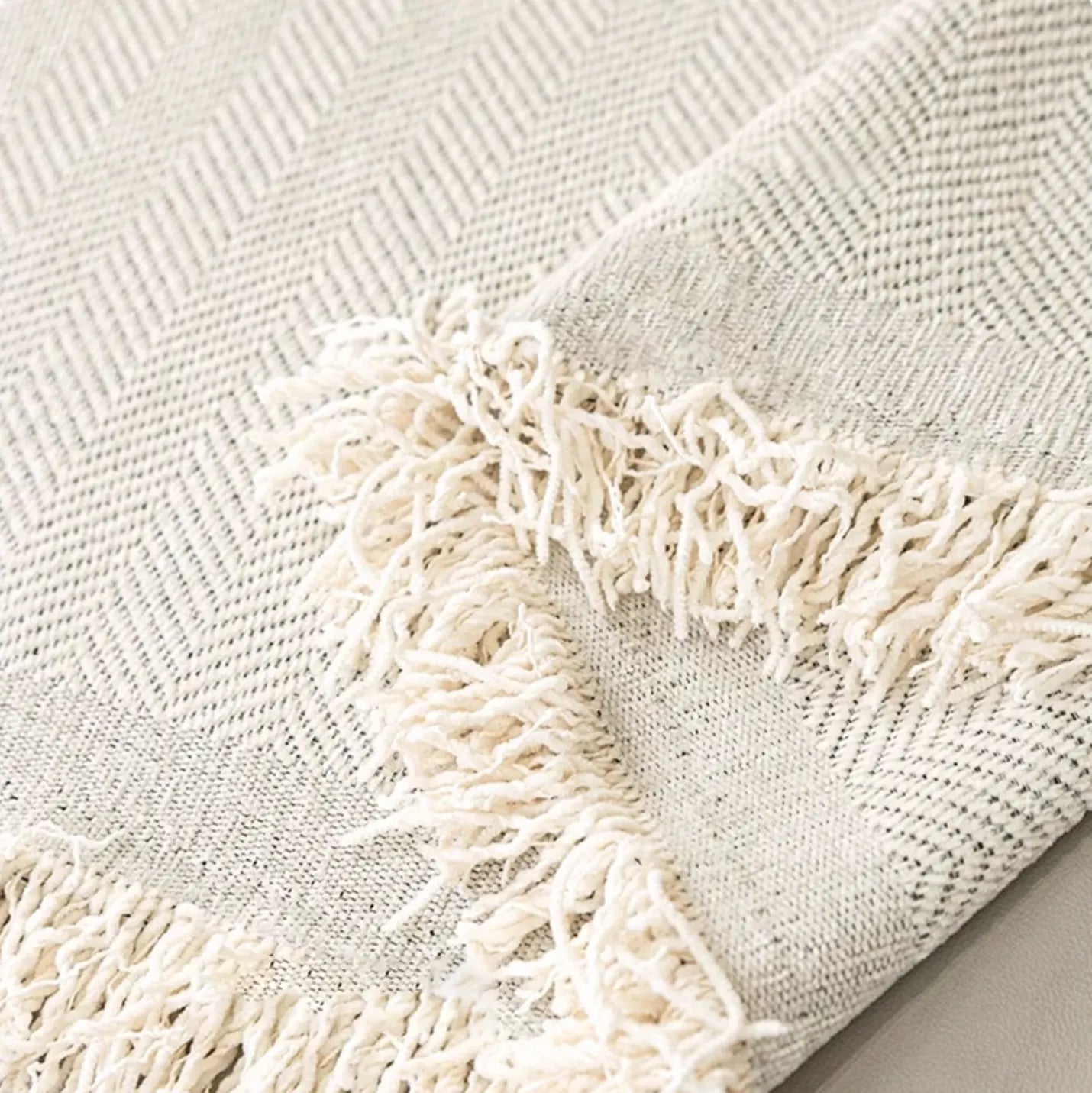 Chenille Solid Woven Stretch Sofa Blanket - Cream