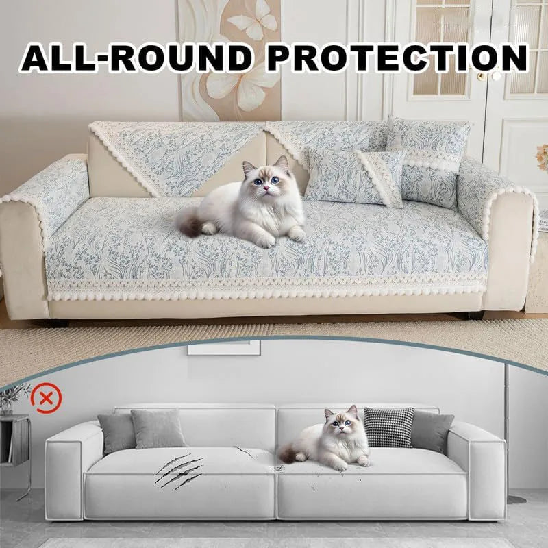 Couch Cushion Cover In Blue Floral