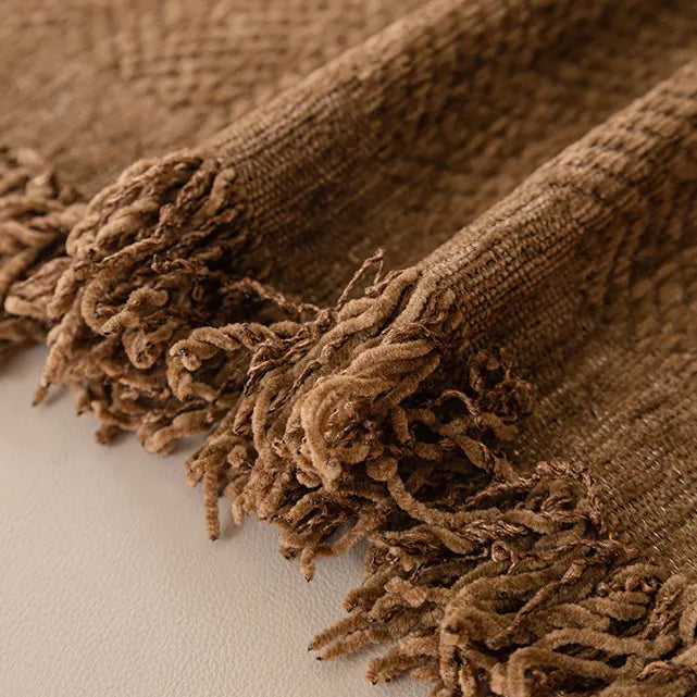 Chenille Solid Woven Stretch Sofa Blanket - Mocha Brown