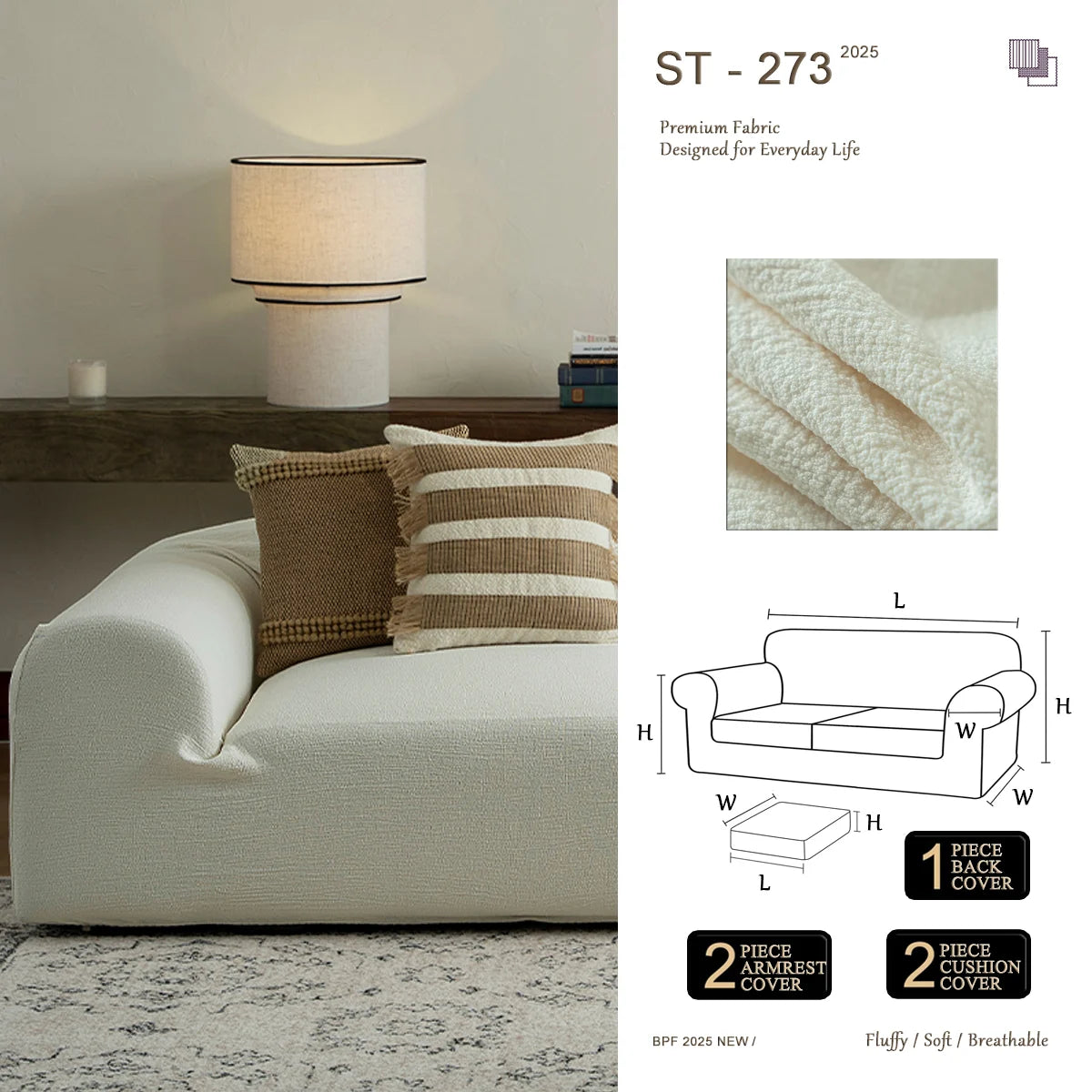 ST 273 Pure Linen Look Sofa Cover | Stretch, Cat Scratch Resistant
