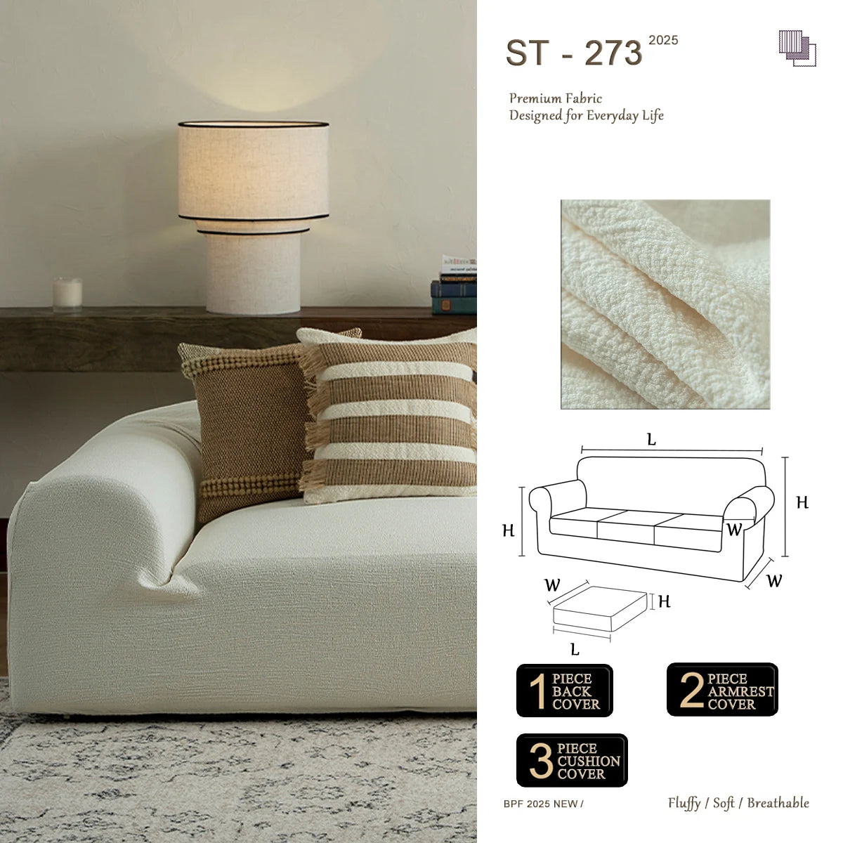 ST 273 Pure Linen Look Sofa Cover | Stretch, Cat Scratch Resistant