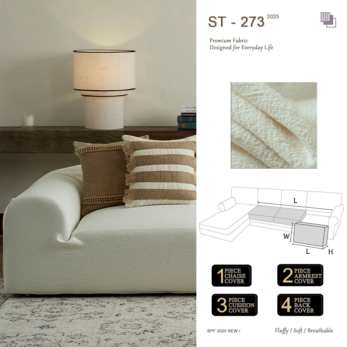 ST 273 Pure Linen Look Sofa Cover | Stretch, Cat Scratch Resistant