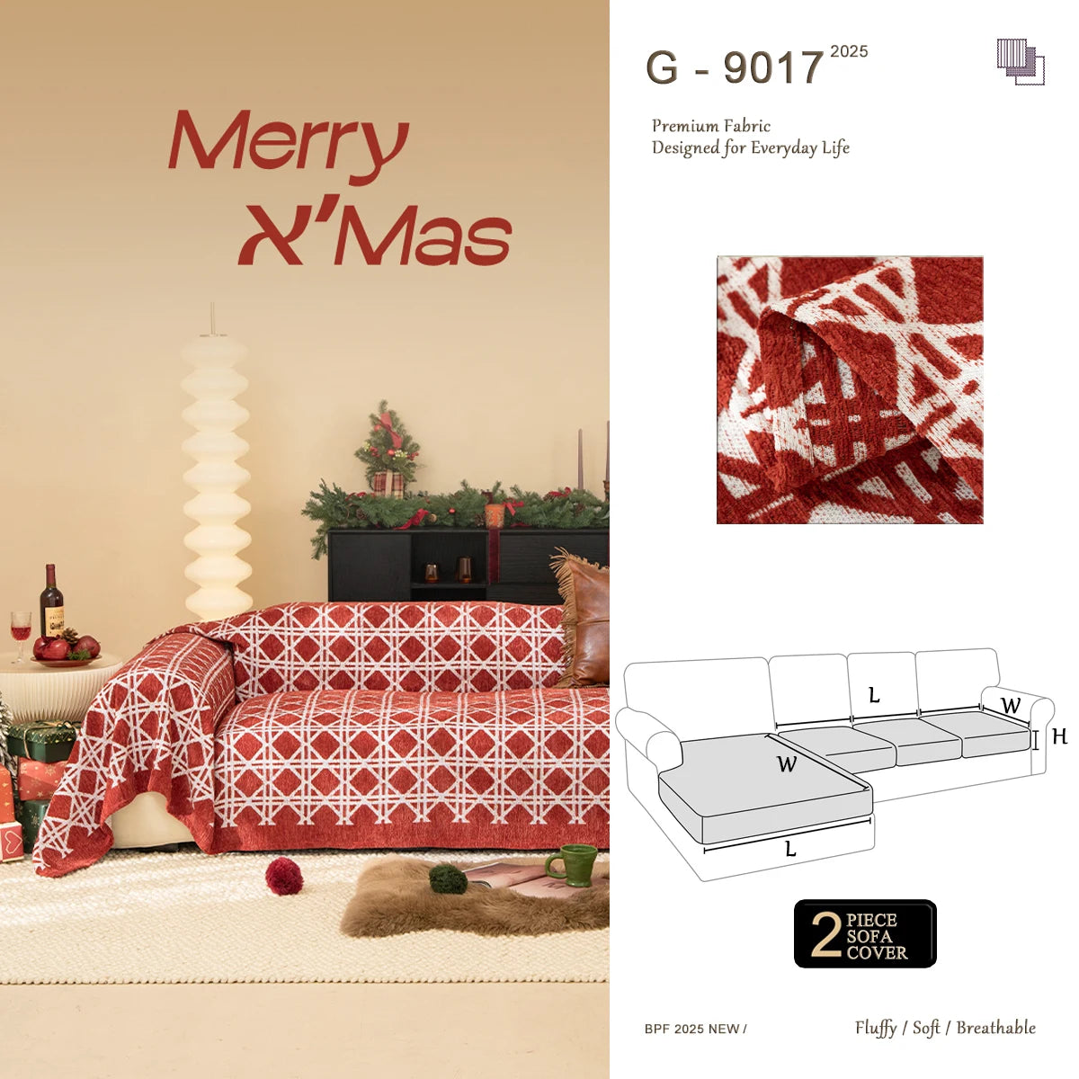 G 9017 Red Checkered Velvet Sofa Cover | Luxury Plaid Couch Cover