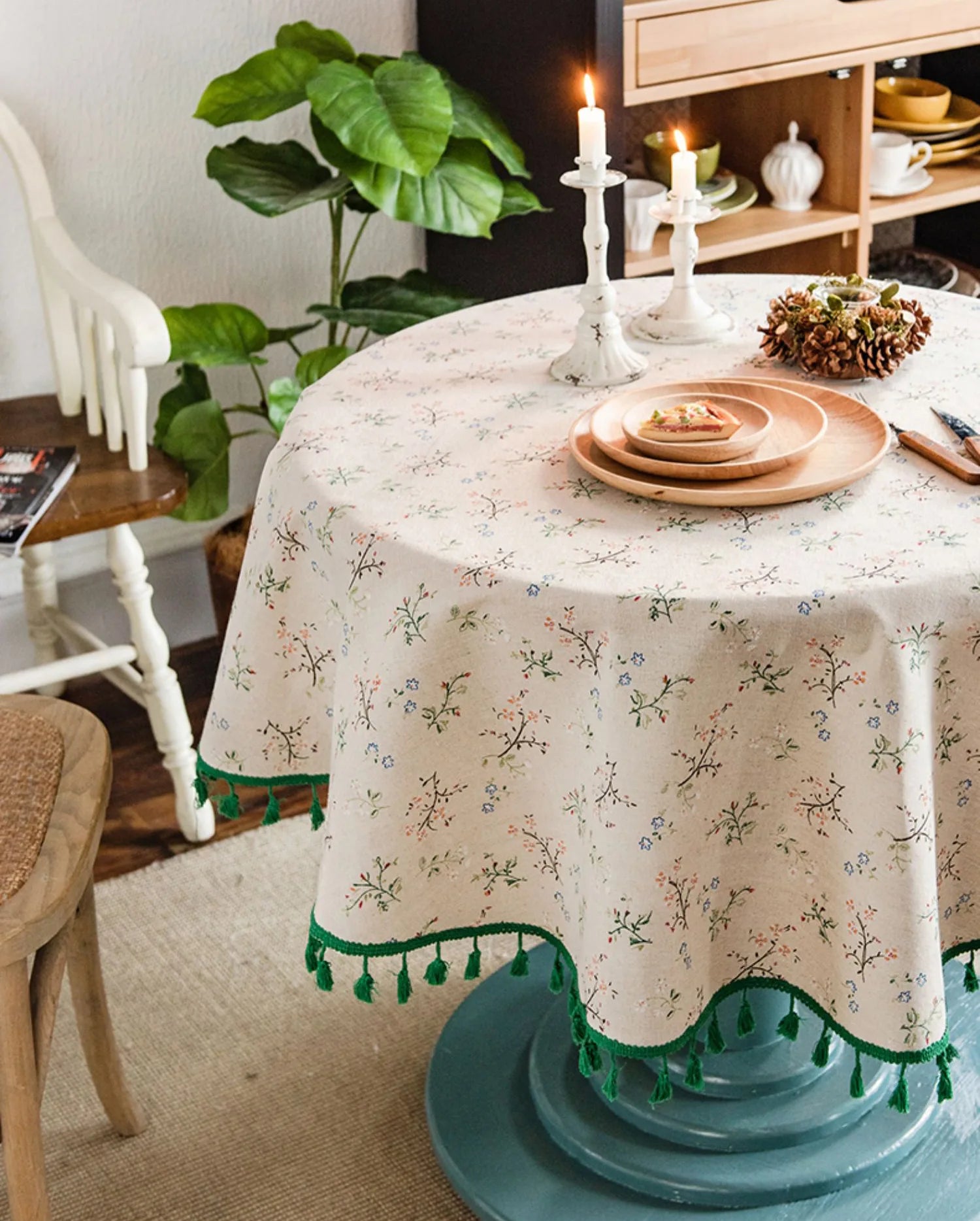 Embroidered Table Cloth for Dining Table | YM·Silky French Pastoral·Tassel
