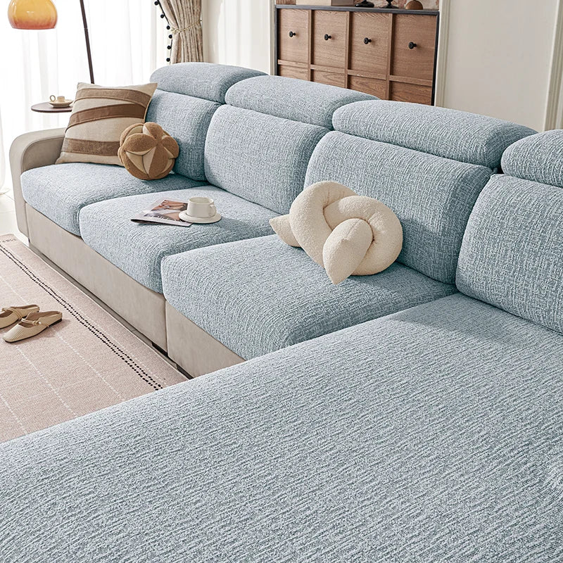Chenille Solid Woven Stretch Sofa Cushion Cover - Blue