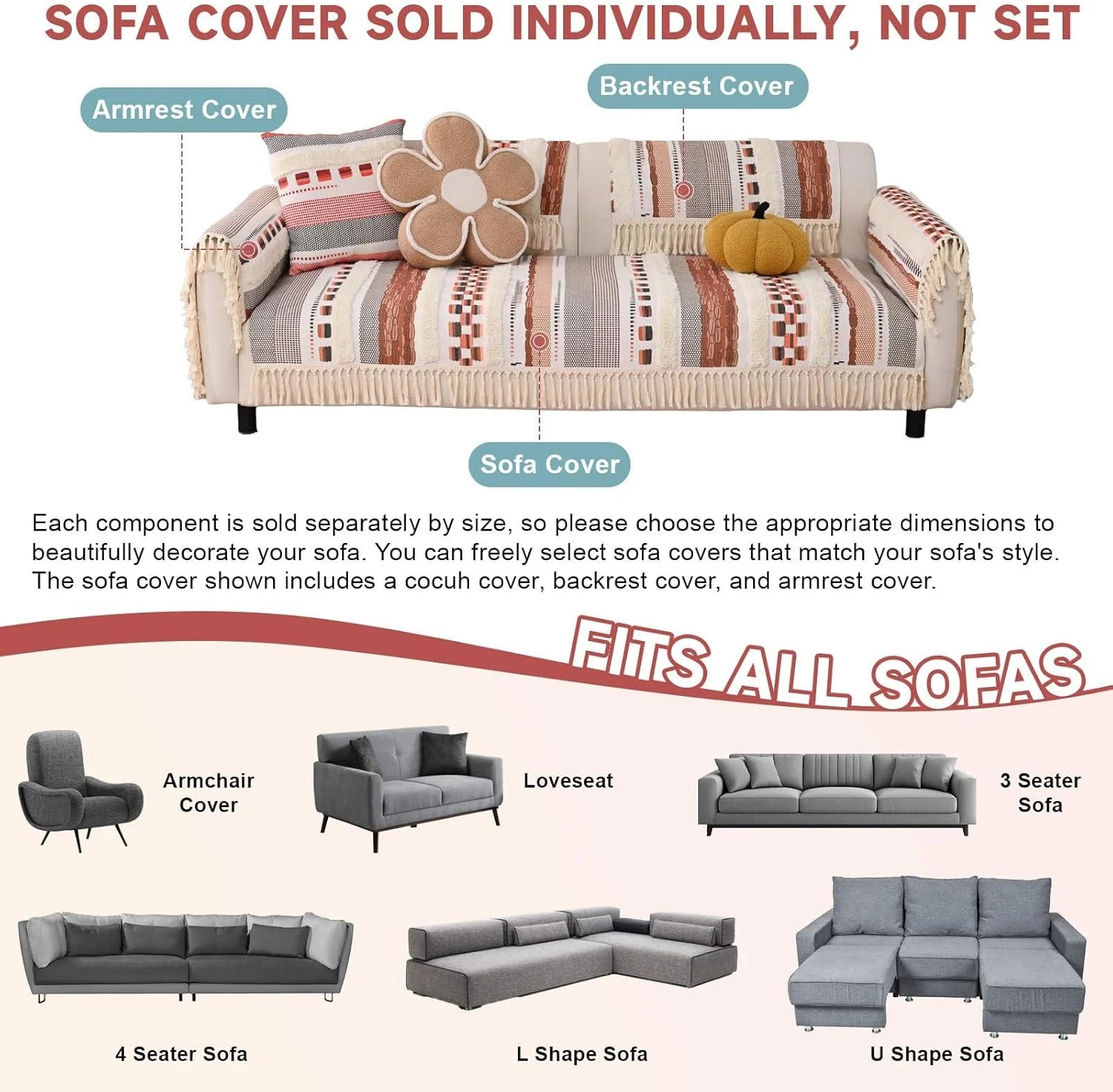 Couch Cushion Cover In Stripe Brown