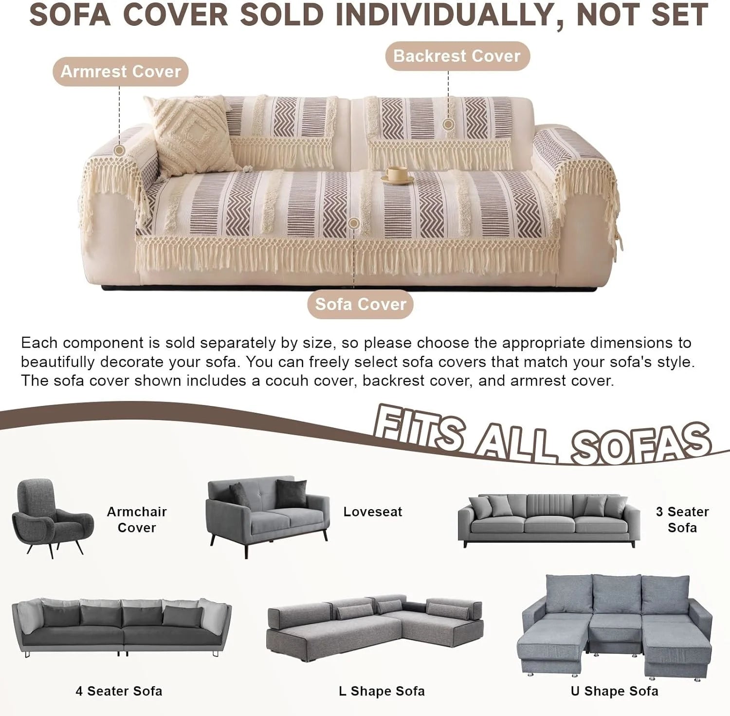 Couch Cushion Cover In Stripe Coffee