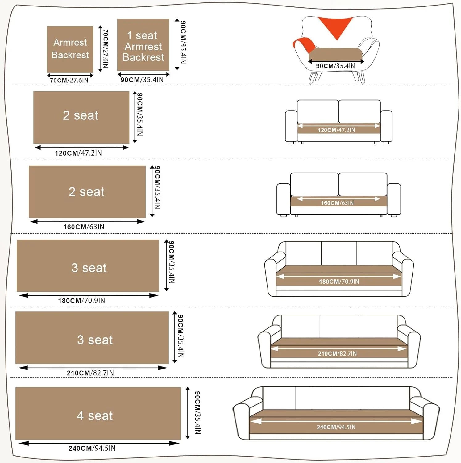 Couch Cushion Cover In Stripe Coffee