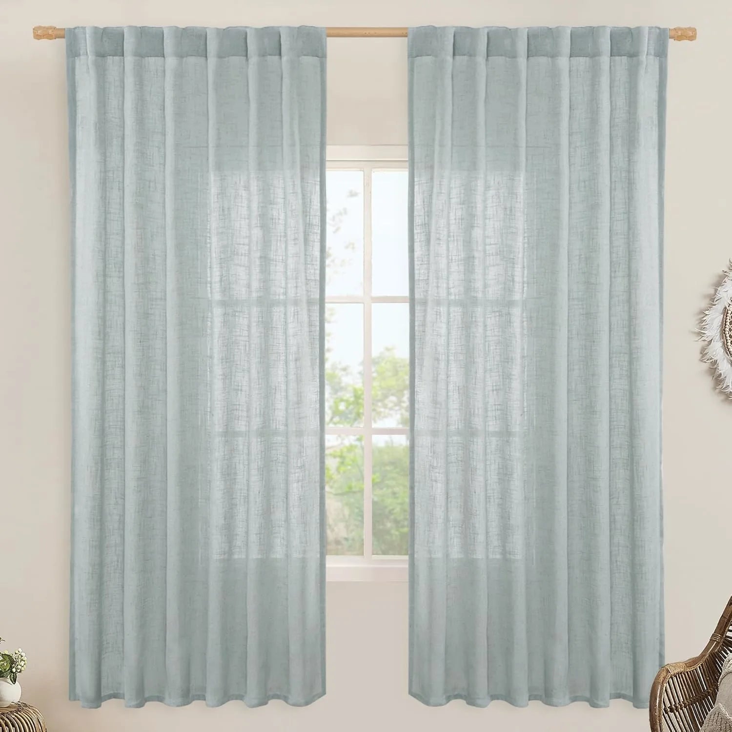 Light filtering Neutral Linen Curtain - Greyish Blue