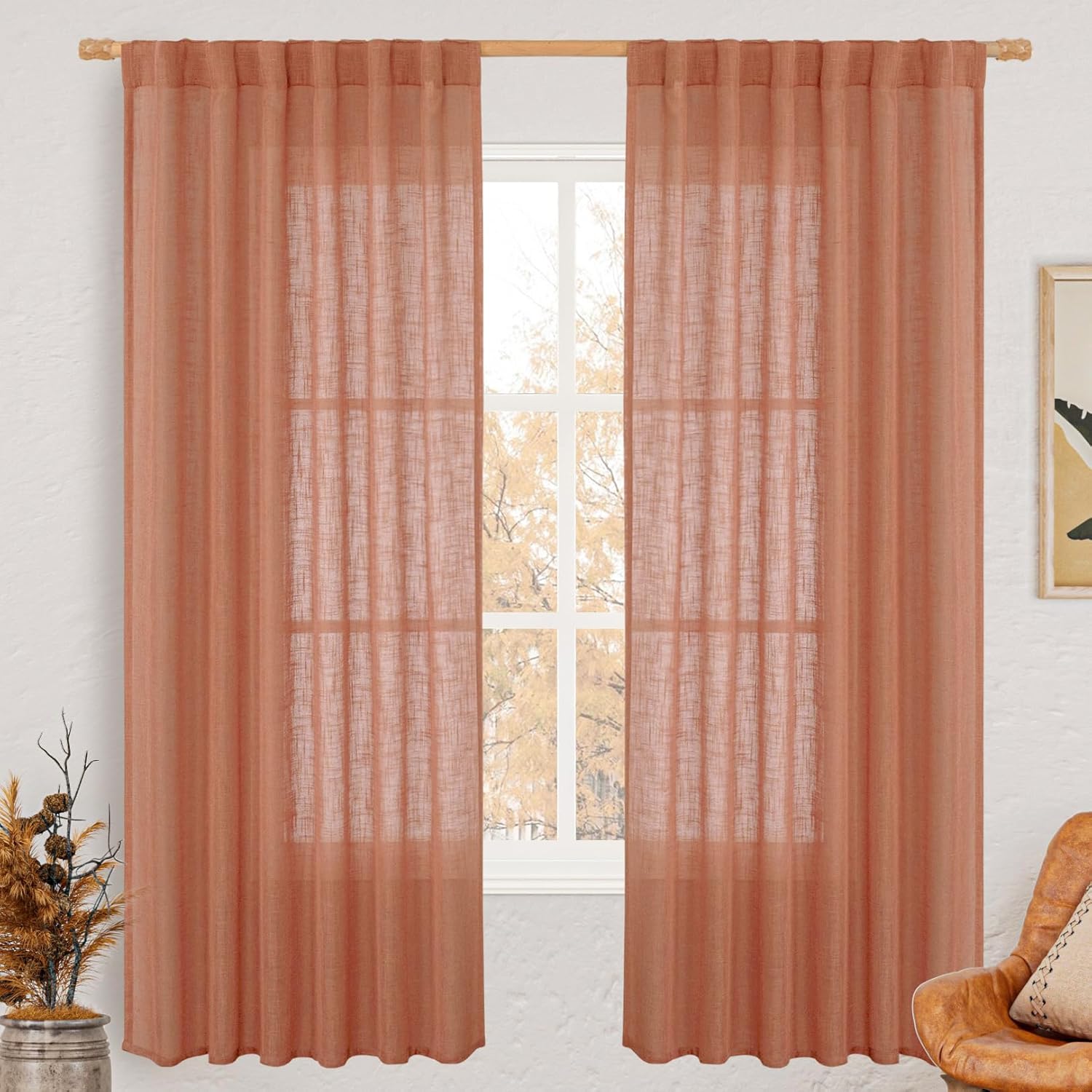 Light filtering Neutral Linen Curtain - Terracotta