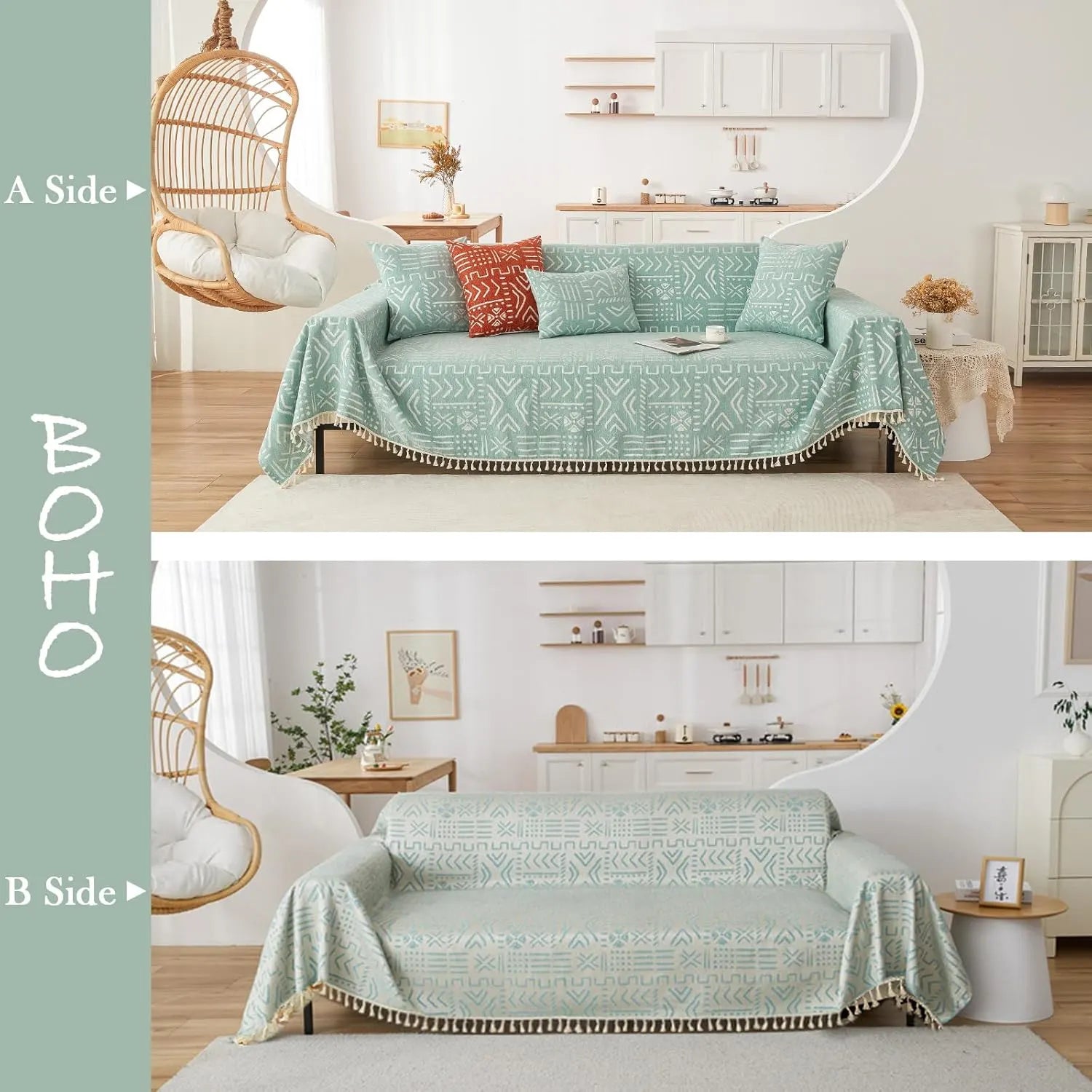 BOHO Couch Cover In Brick Light Green