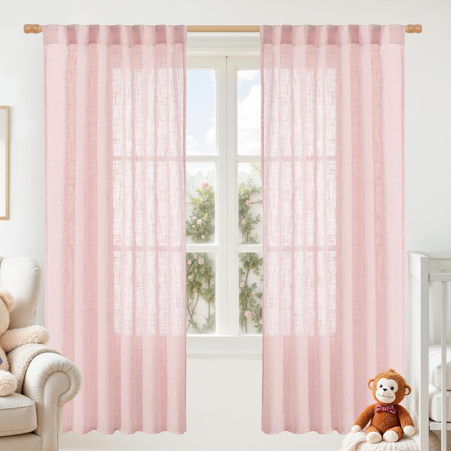 Light filtering Neutral Linen Curtain - Pink