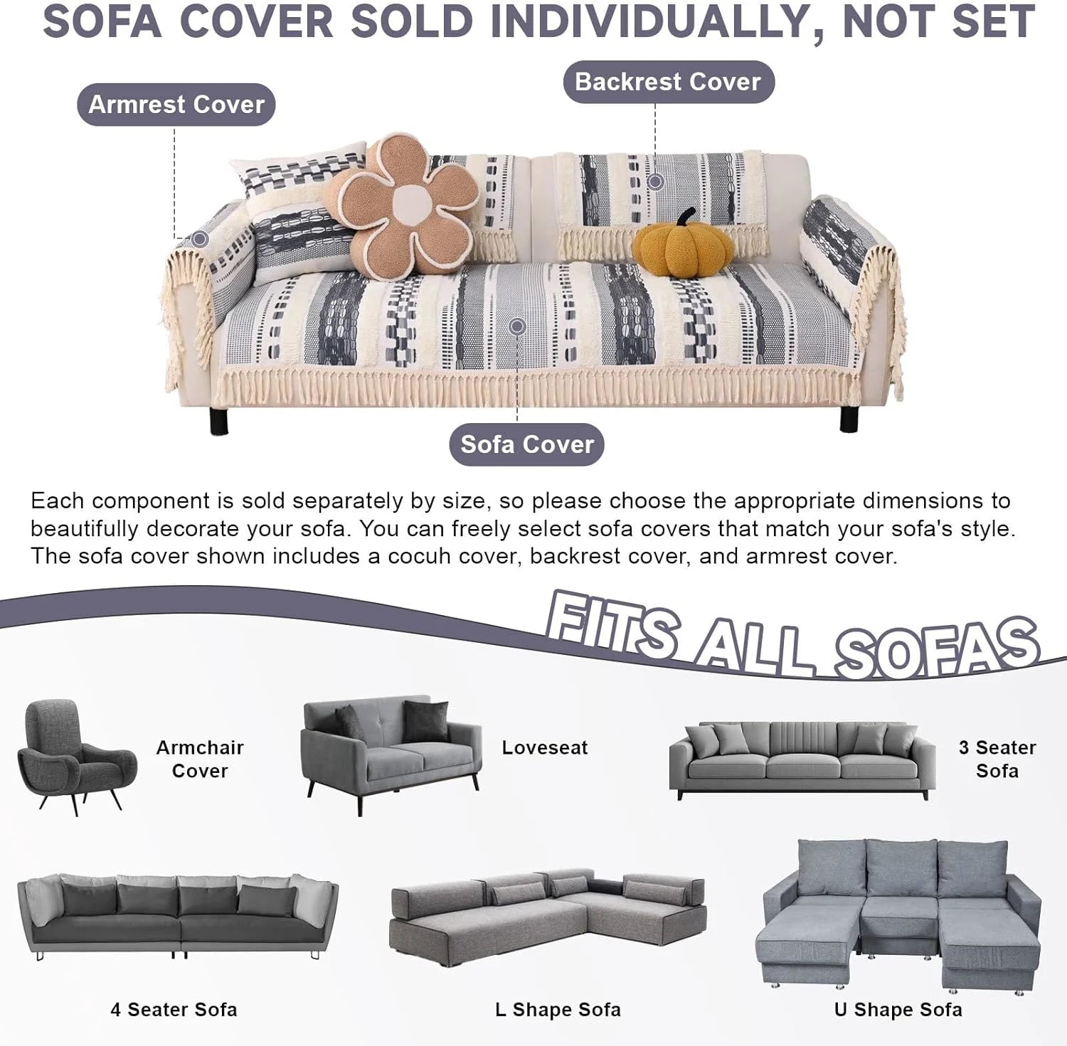 Couch Cushion Cover In Stripe Gray