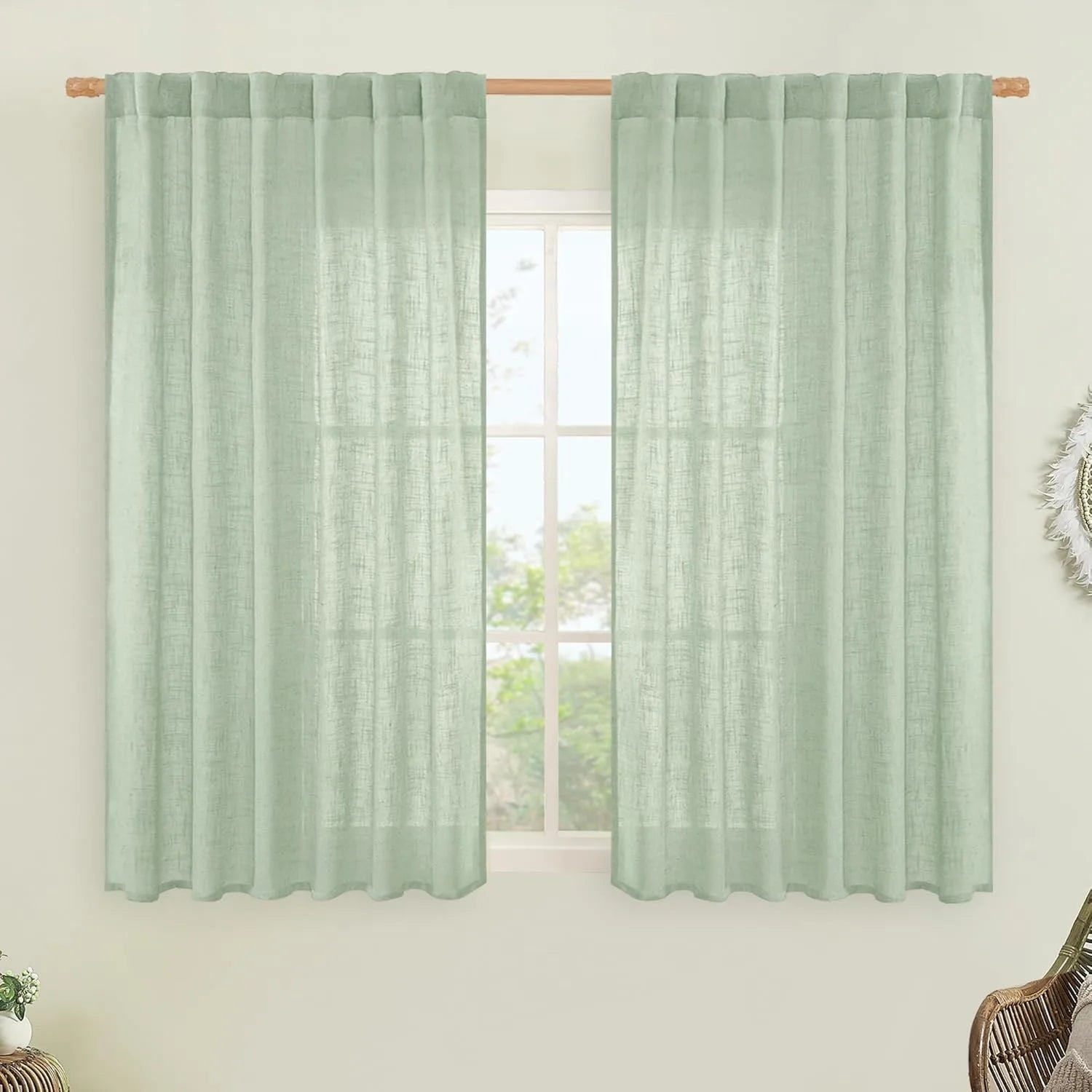 Light filtering Neutral Linen Curtain - Fresh Green