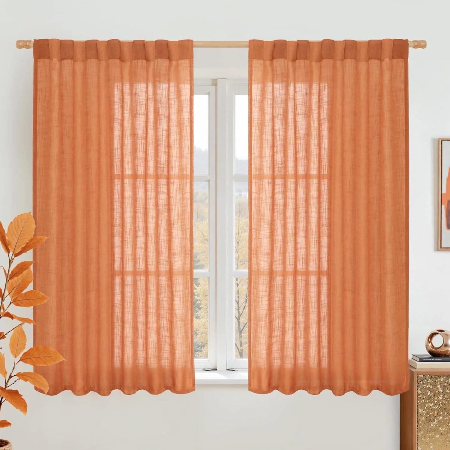 Light filtering Neutral Linen Curtain - Burnt Orange