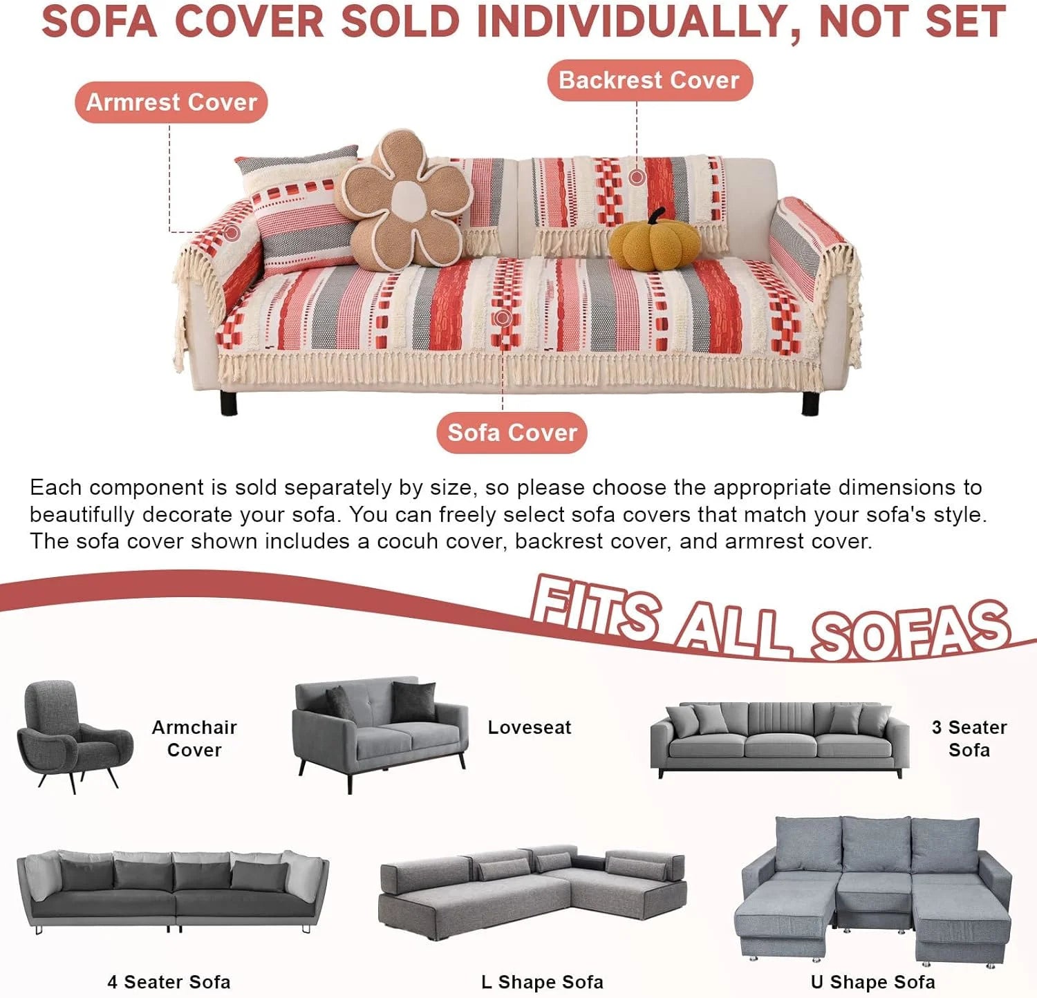 Couch Cushion Cover In Stripe Pink