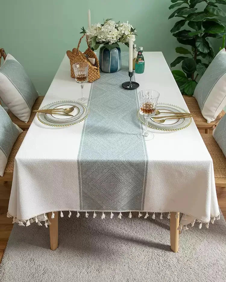 Embroidered Table Cloth for Dining Table | YM·Diamond Lace with Tassels·Ins