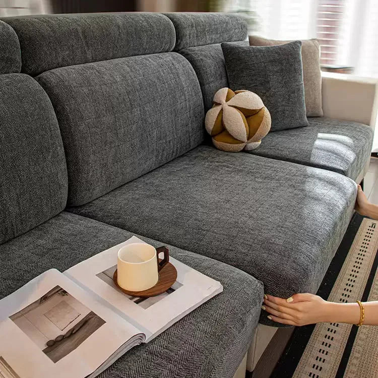 Chenille Solid Woven Stretch Sofa Cushion Cover - Dark Grey