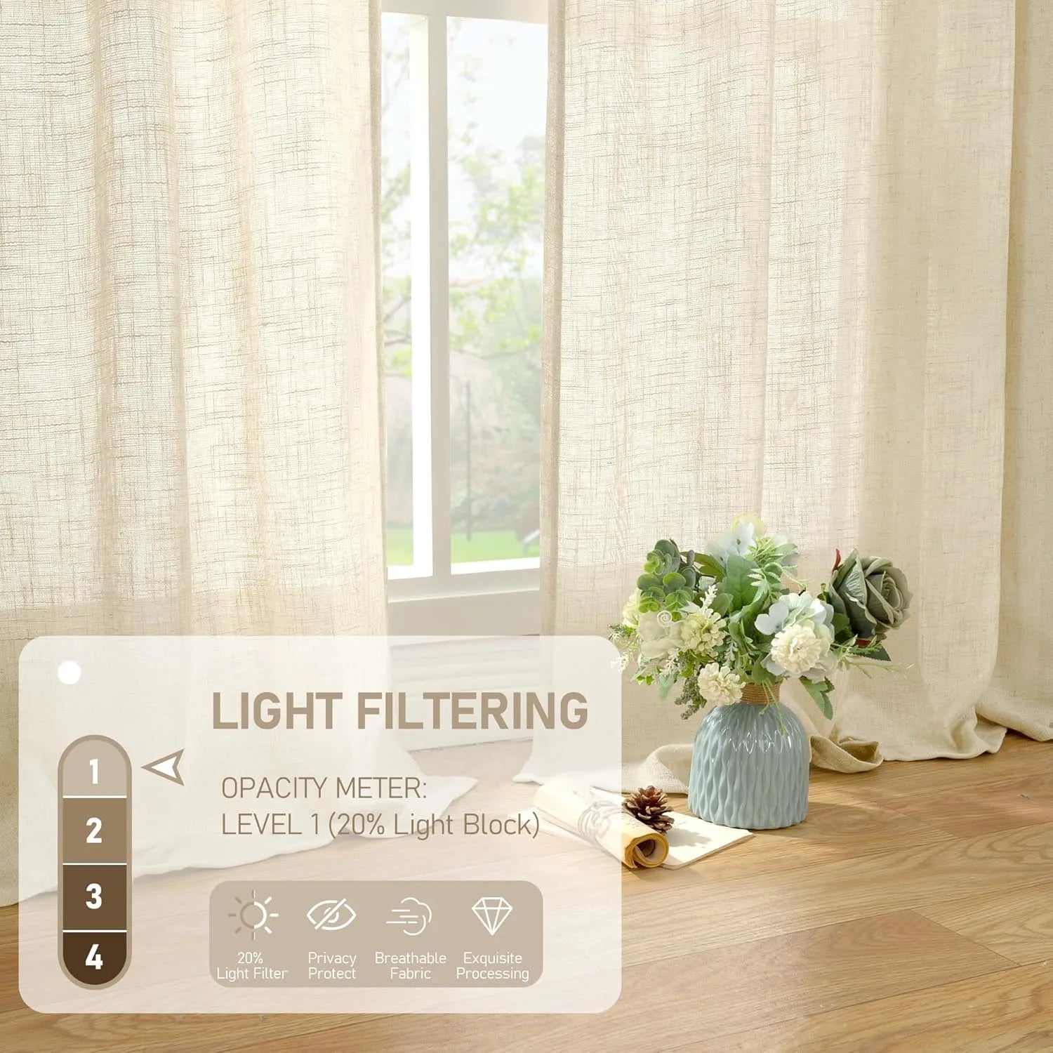 Light filtering Neutral Linen Curtain - Beige