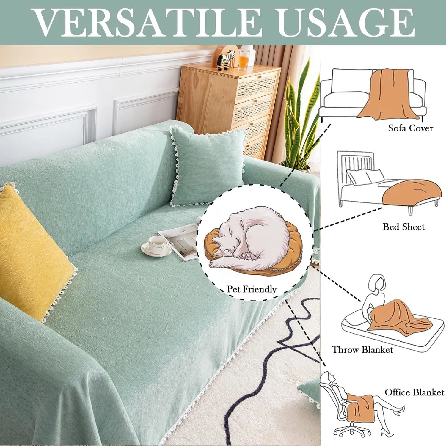 Soild Couch Cover In Green