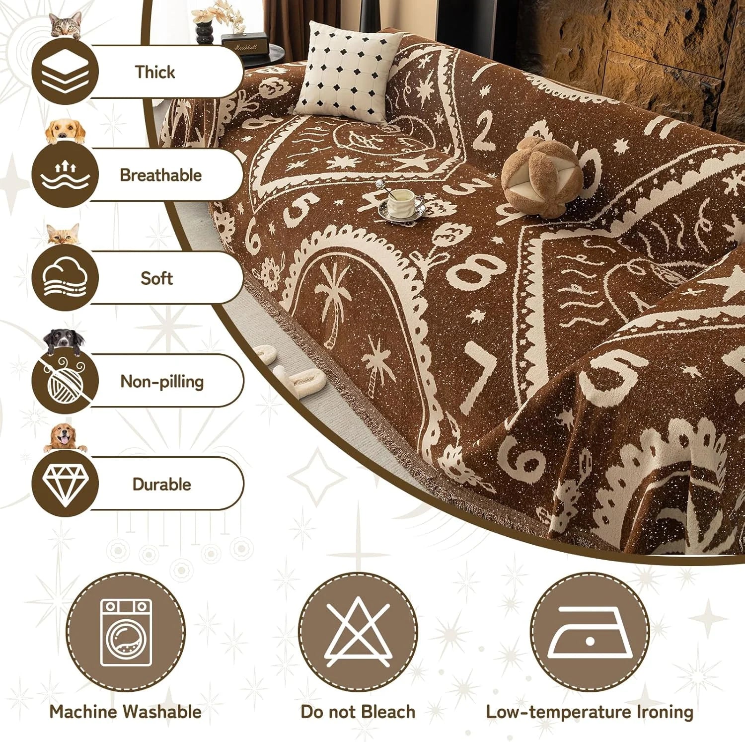 BOHO Couch Cover In Retro-Hippie Brown