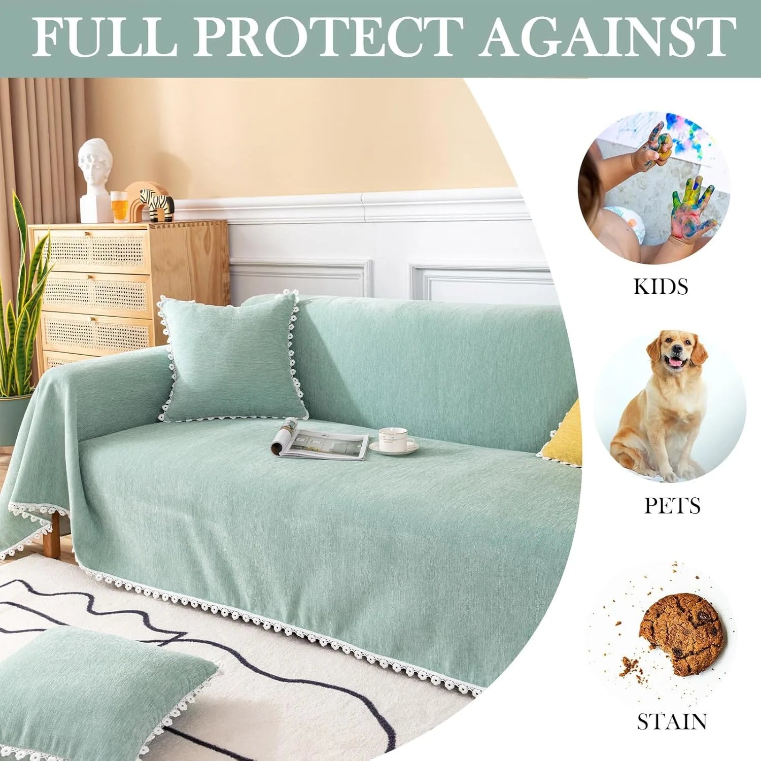 Soild Couch Cover In Green