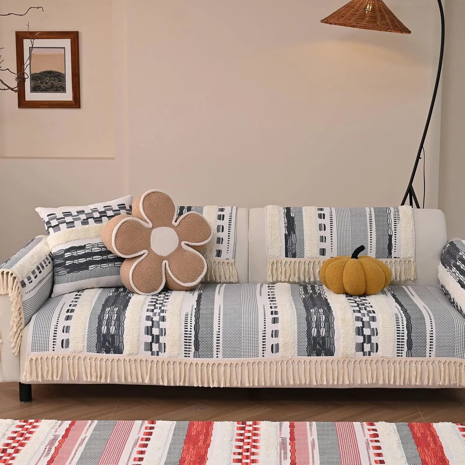 Couch Cushion Cover In Stripe Gray