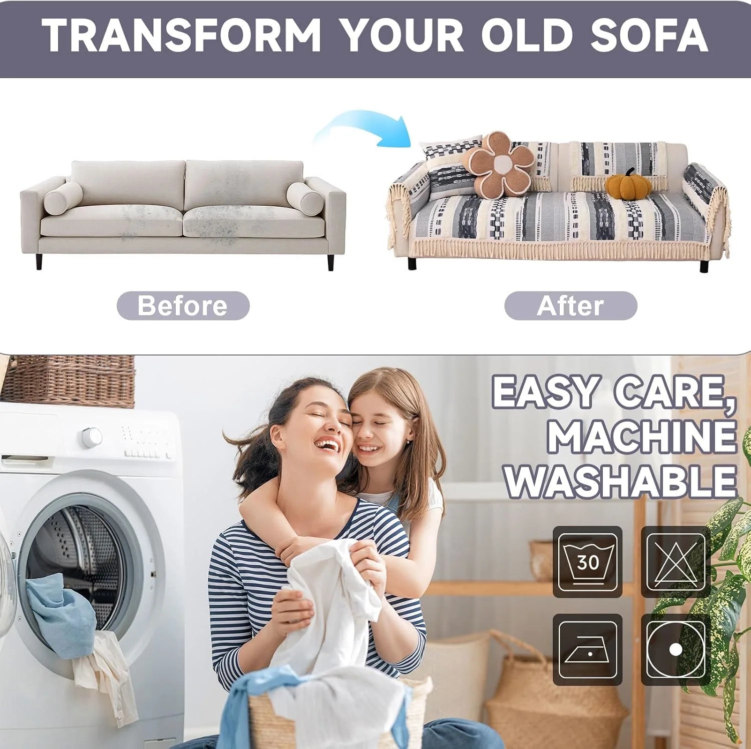 Couch Cushion Cover In Stripe Gray