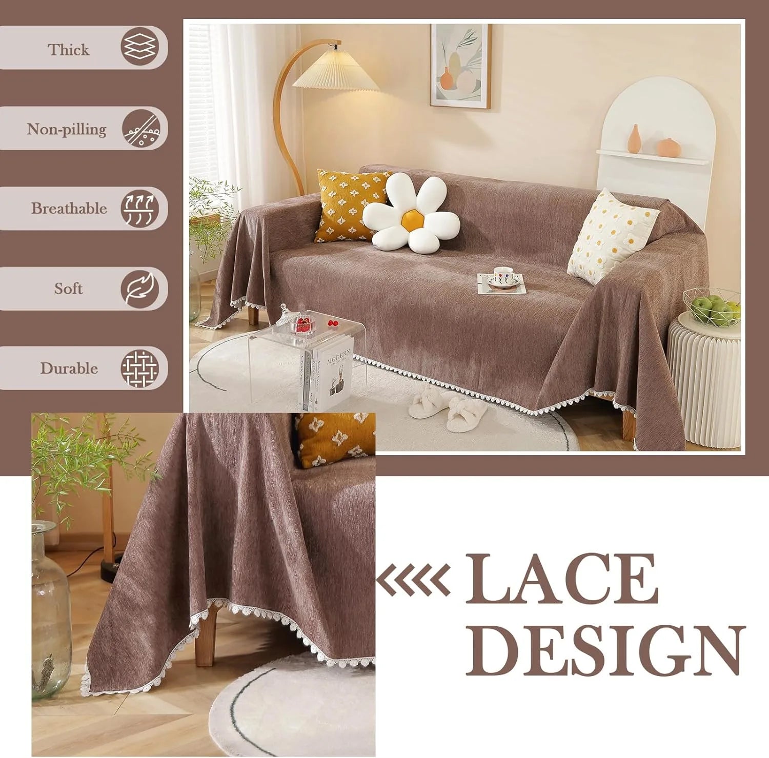 Soild Couch Cover In Brown