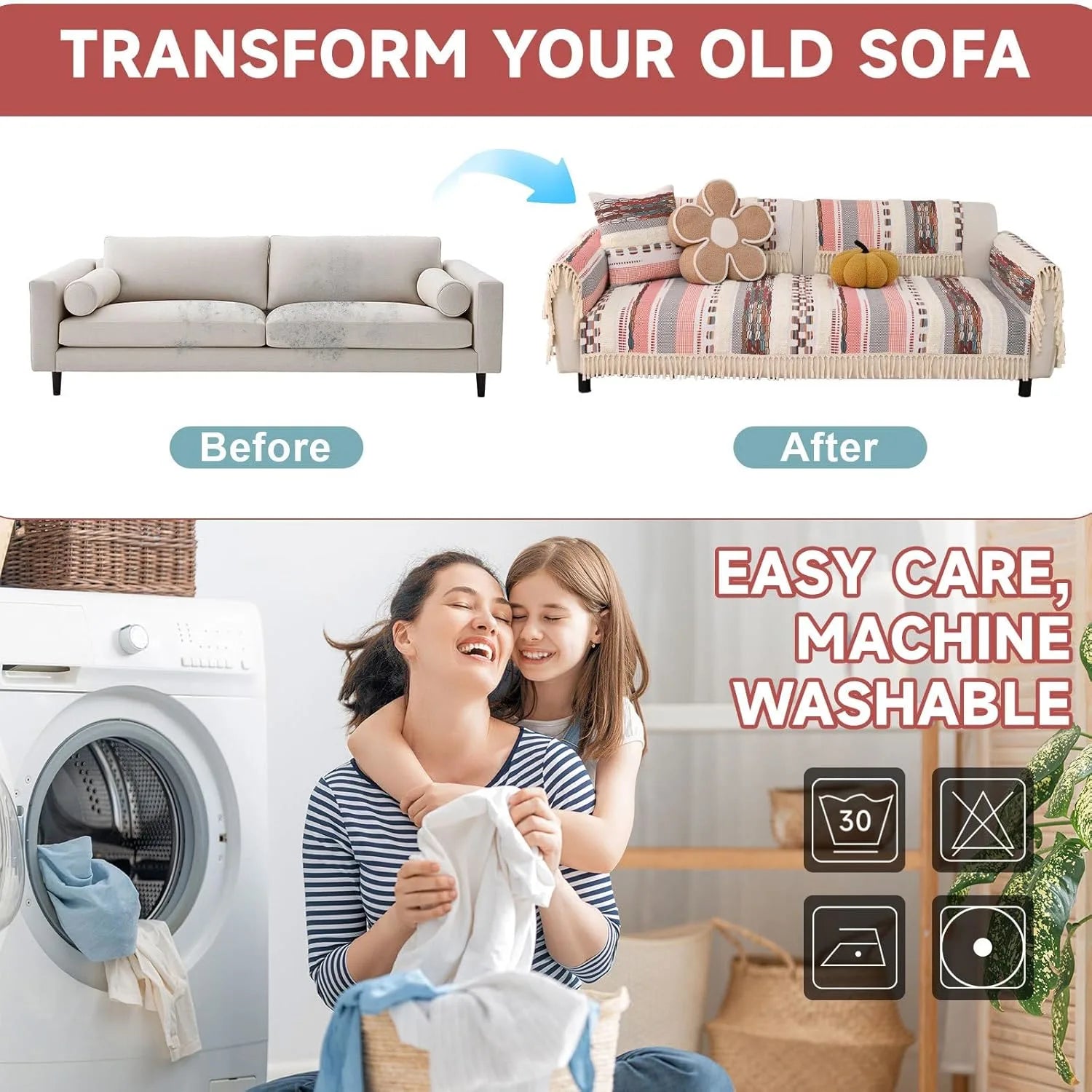 Couch Cushion Cover In Stripe Light Pink