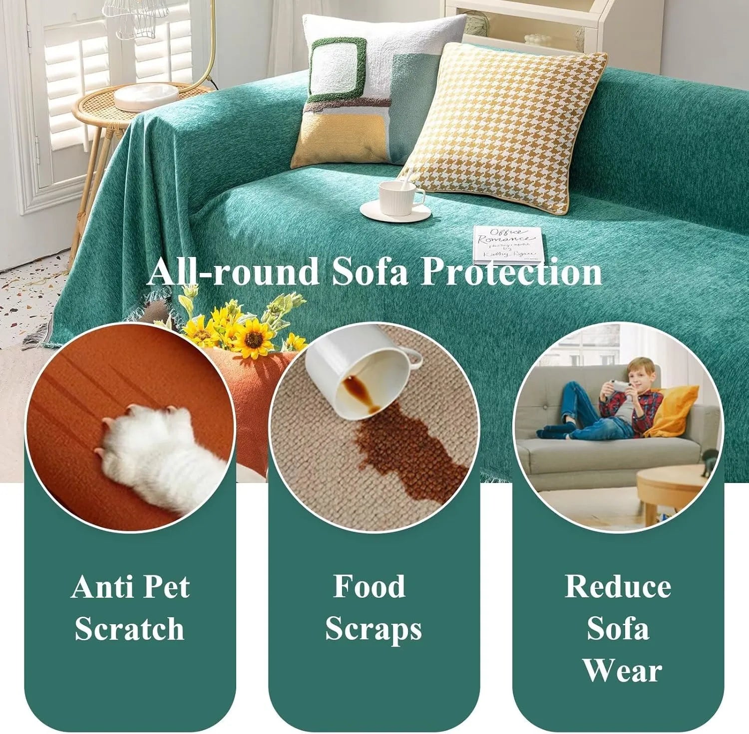 Soild Couch Cover In Tassel Green