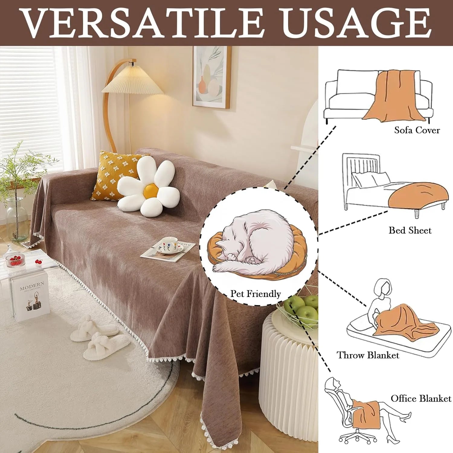 Soild Couch Cover In Brown