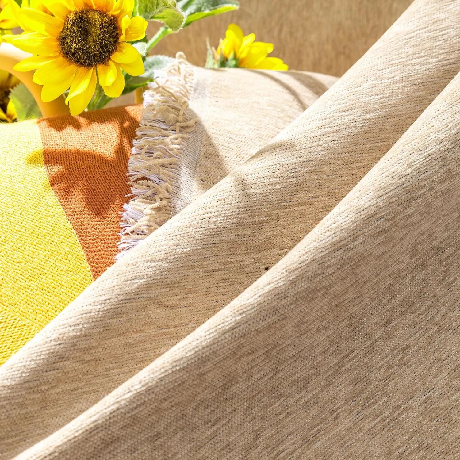 Soild Couch Cover In Tassel Khaki