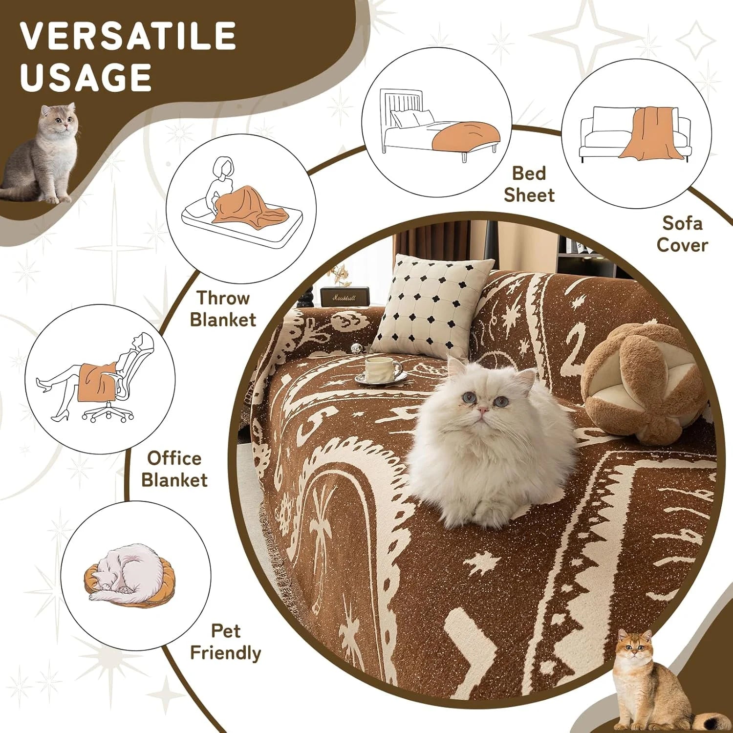 BOHO Couch Cover In Retro-Hippie Brown