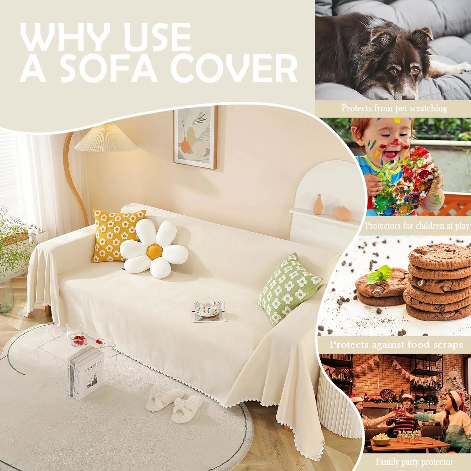 Soild Couch Cover In Beige