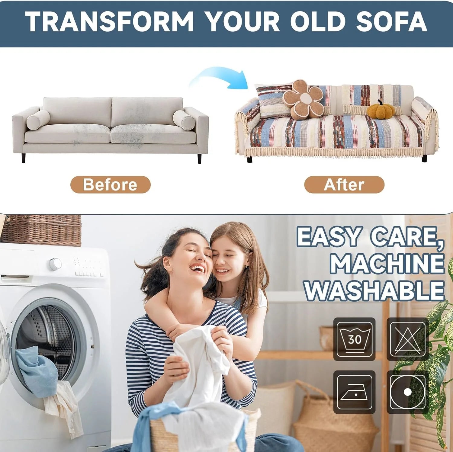 Couch Cushion Cover In Stripe Blue