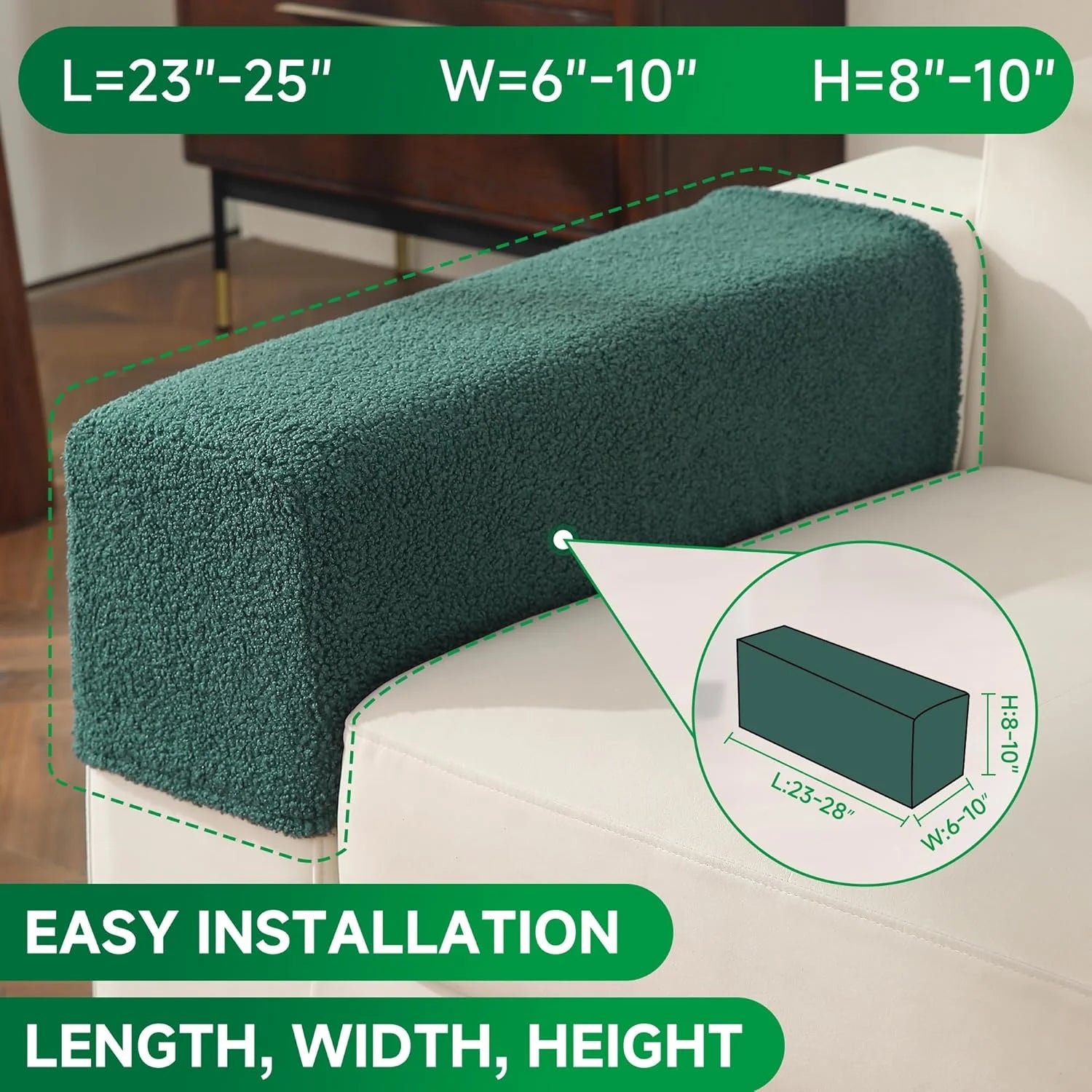 Performance Solid Bouclé Stretch Sofa Cushion Cover - Green