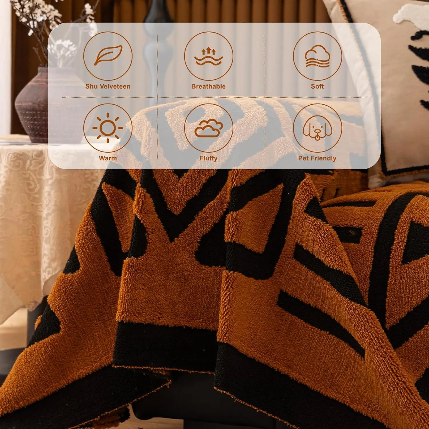 BOHO Couch Cover In Fuzzy Brunt Orange