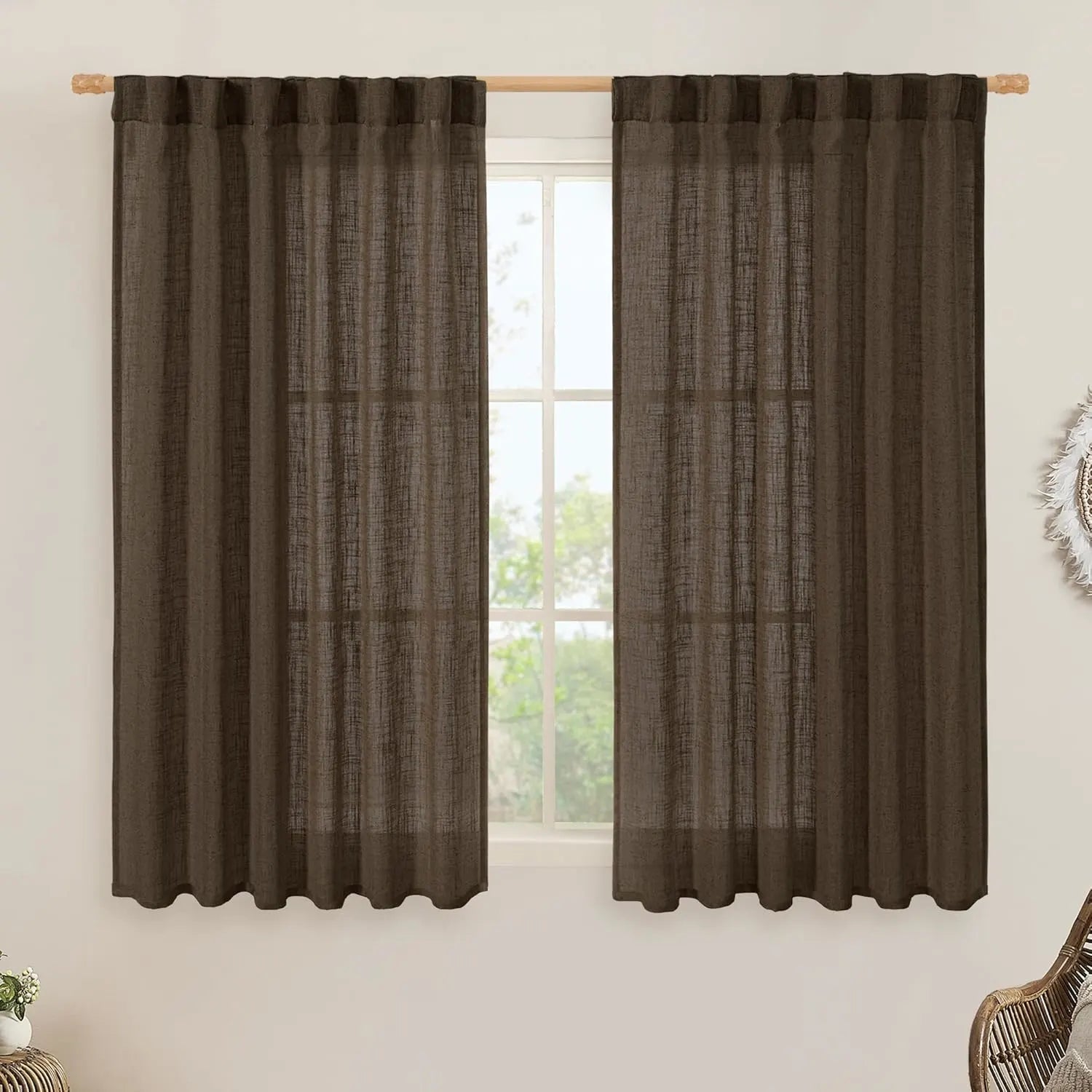 Light filtering Neutral Linen Curtain - Dark Brown