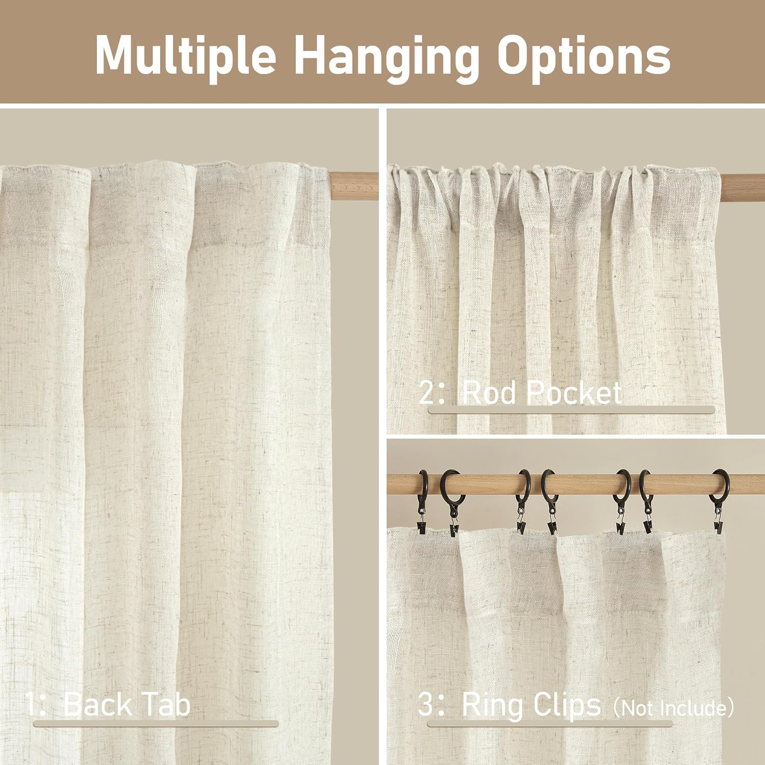 Light filtering Neutral Linen Curtain - Natural