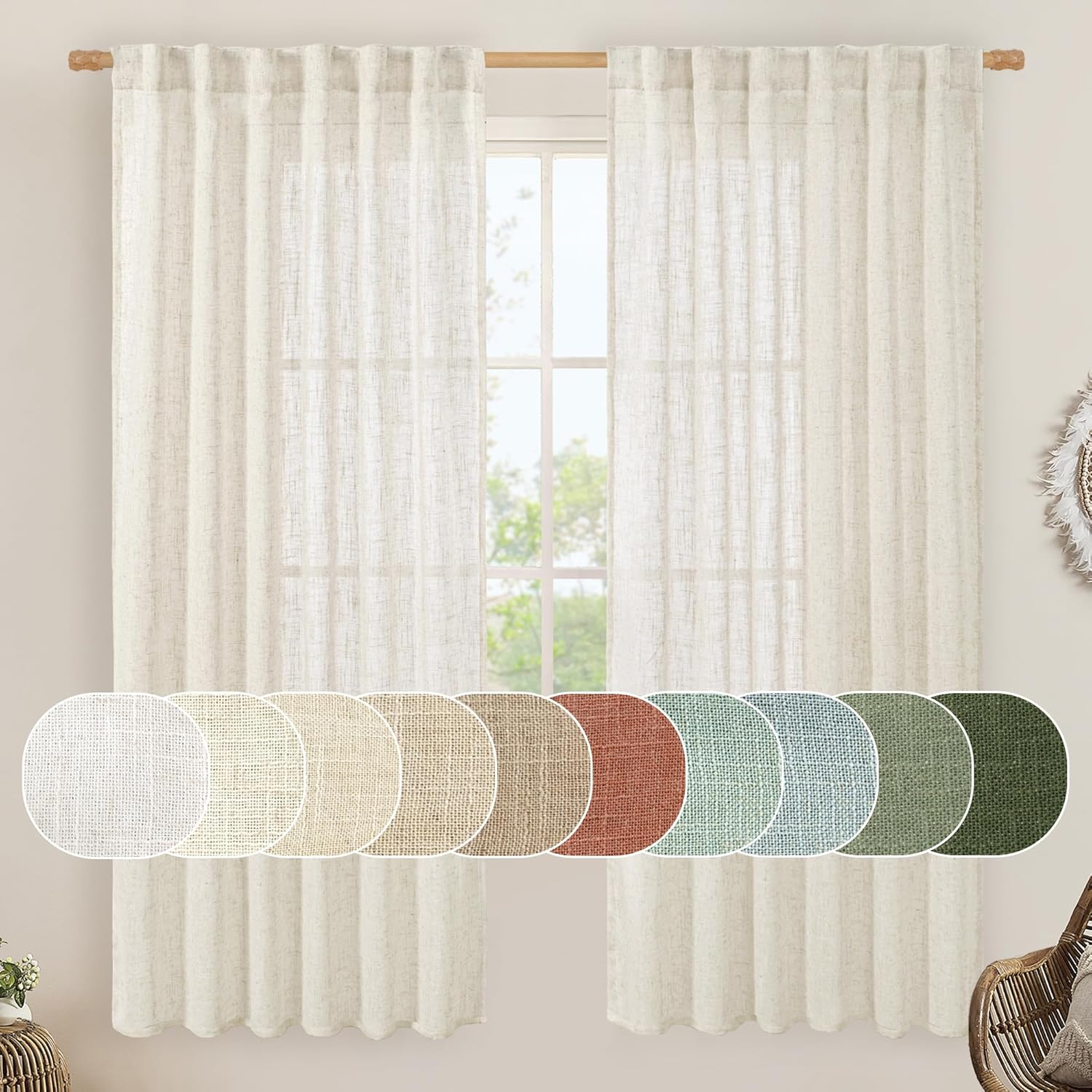 Light filtering Neutral Linen Curtain - Natural