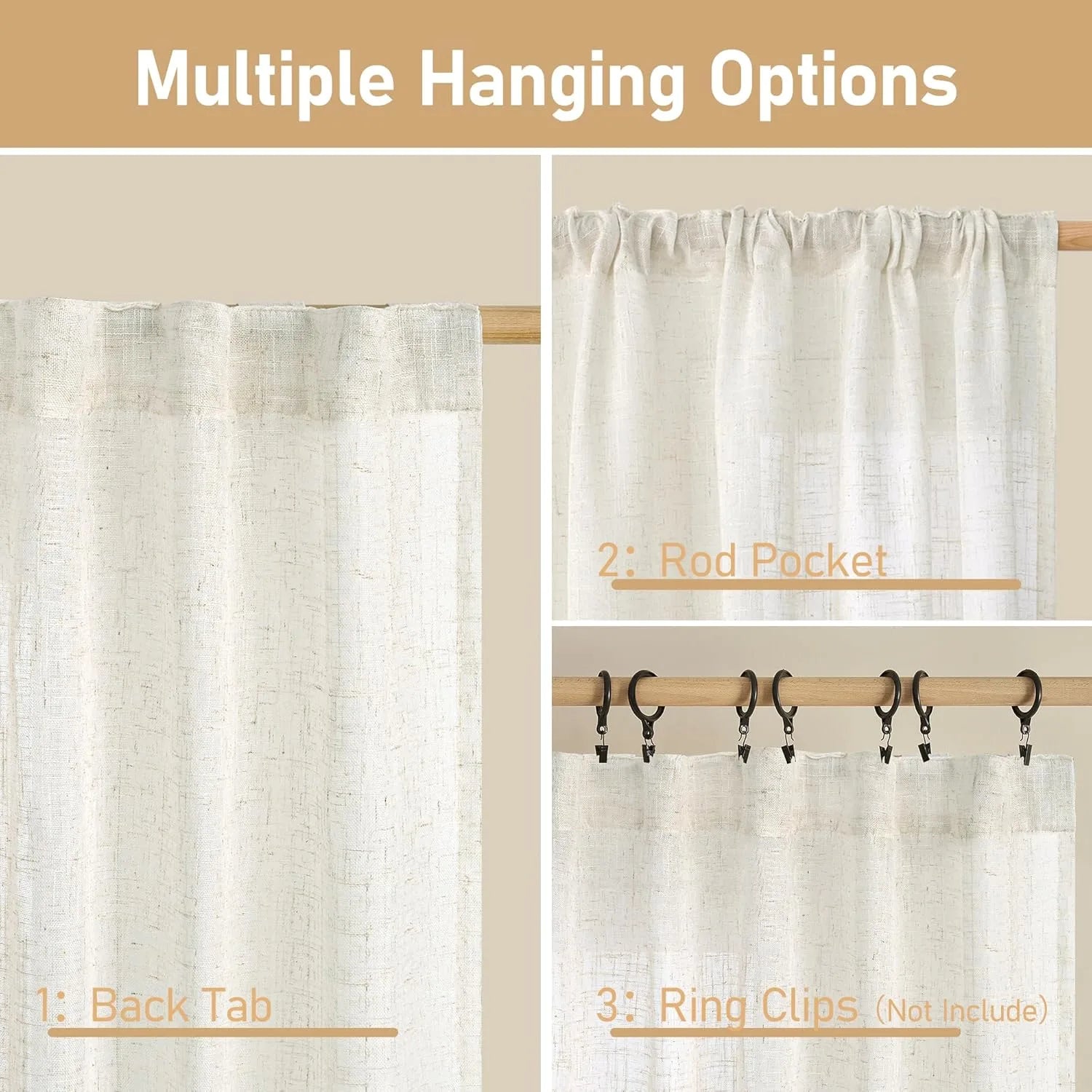 Light filtering Neutral Linen Curtain - Cream