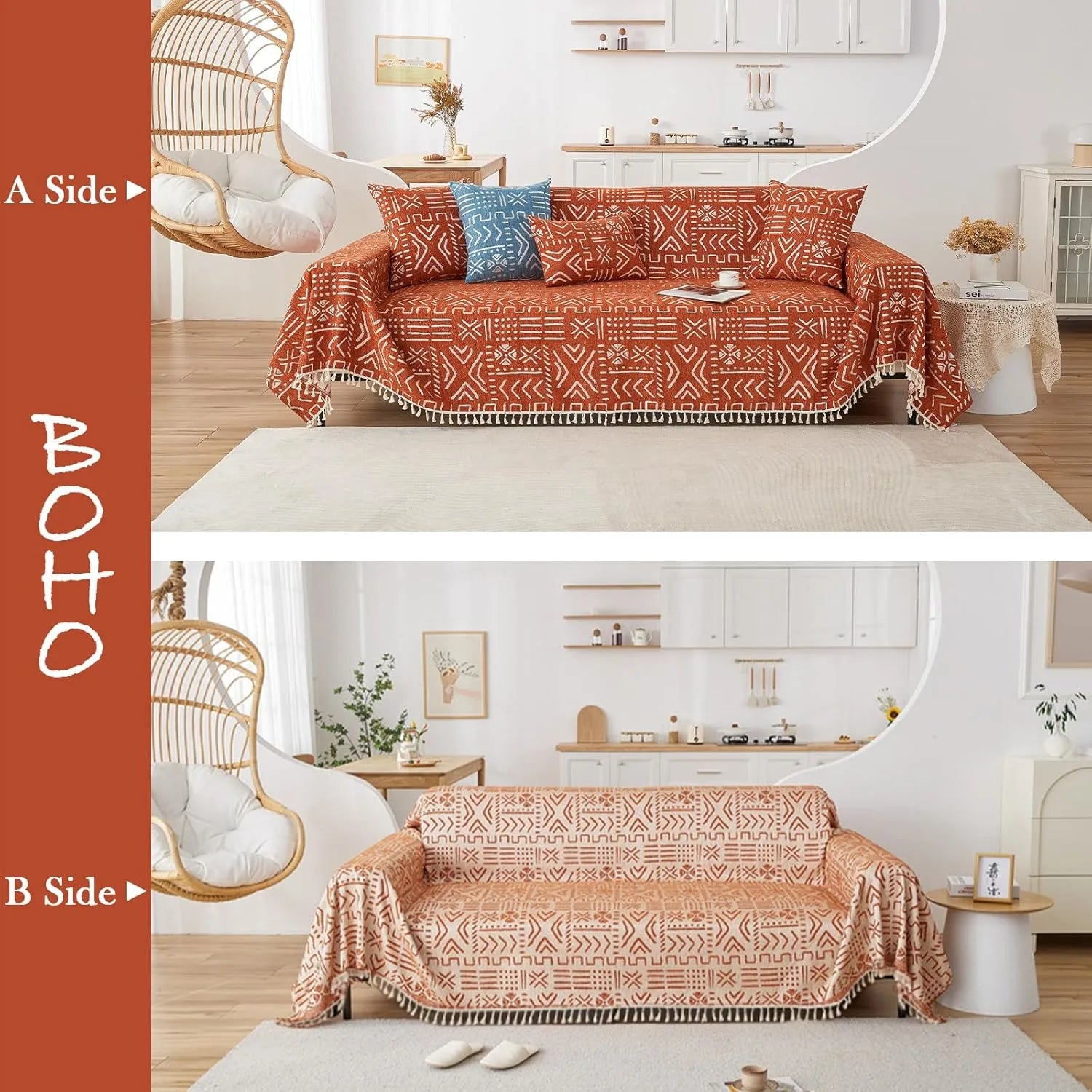 BOHO Couch Cover In Brick Orange