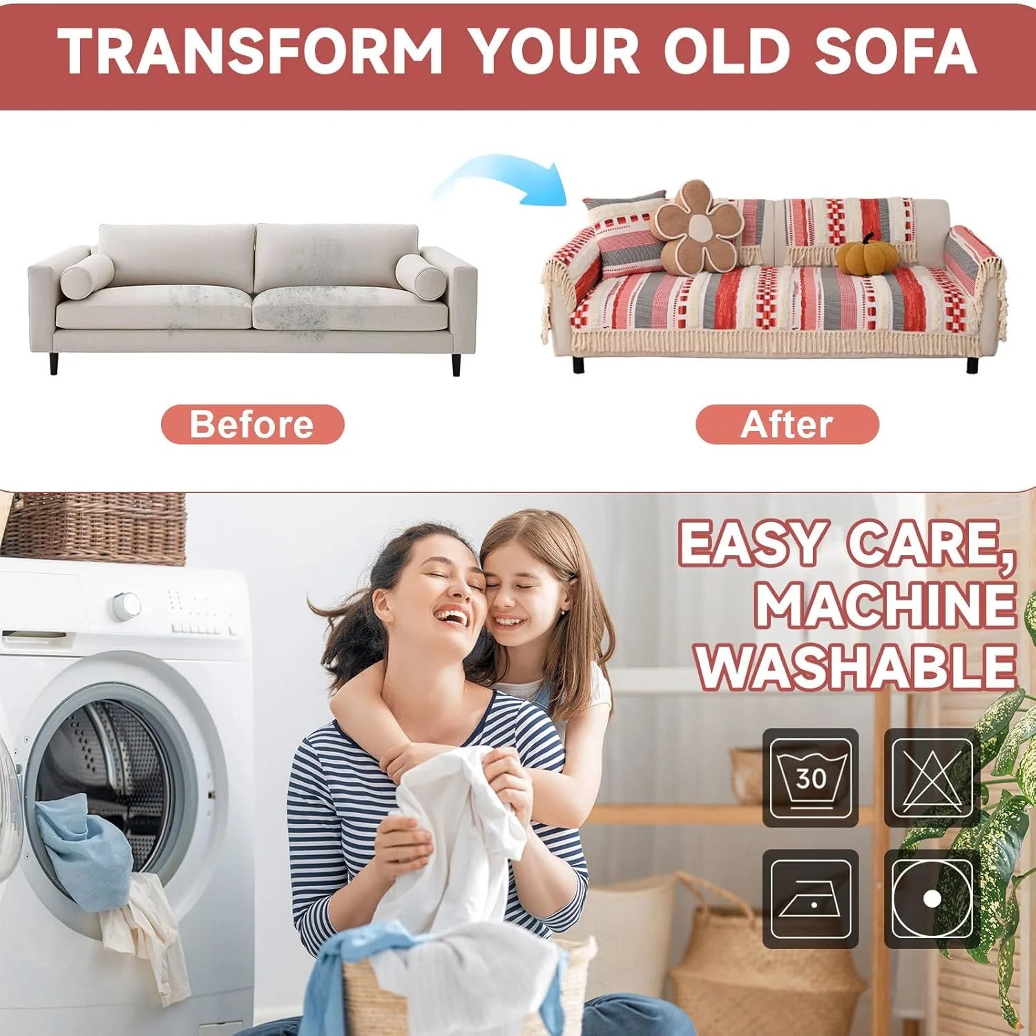 Couch Cushion Cover In Stripe Pink