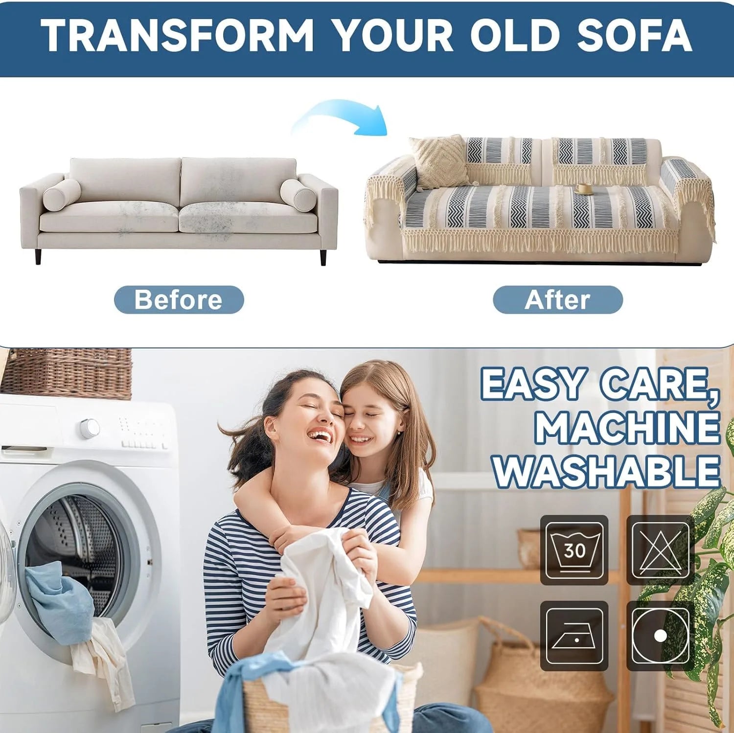 Couch Cushion Cover In Stripe Black