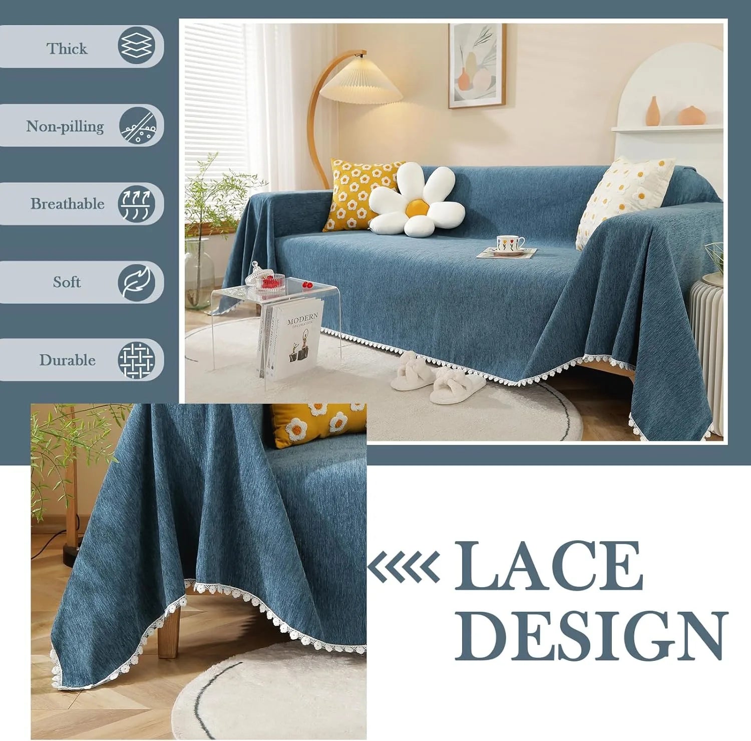 Soild Couch Cover In Blue