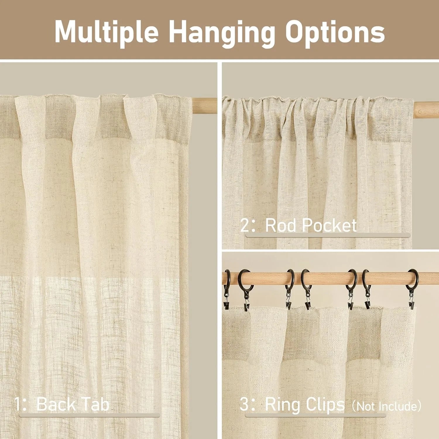 Light filtering Neutral Linen Curtain - Beige