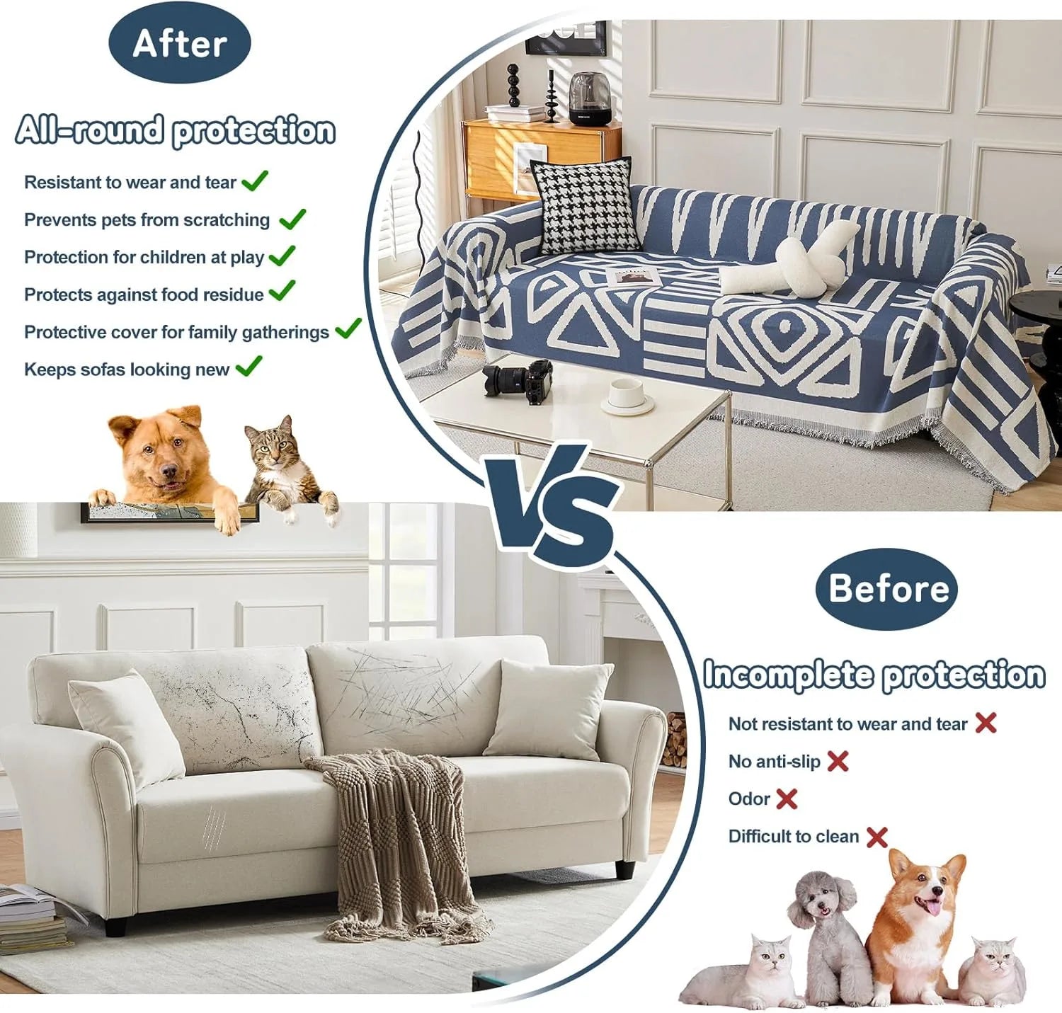 BOHO Couch Cover In Denim Blue